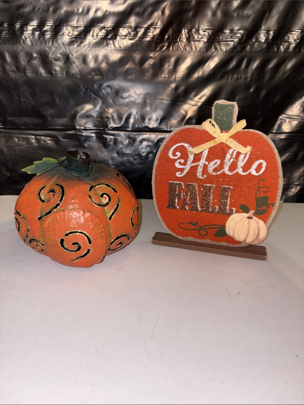 Hello Fall Orange Pumpkin Table Decor - Seasonal Home Holiday Accent
